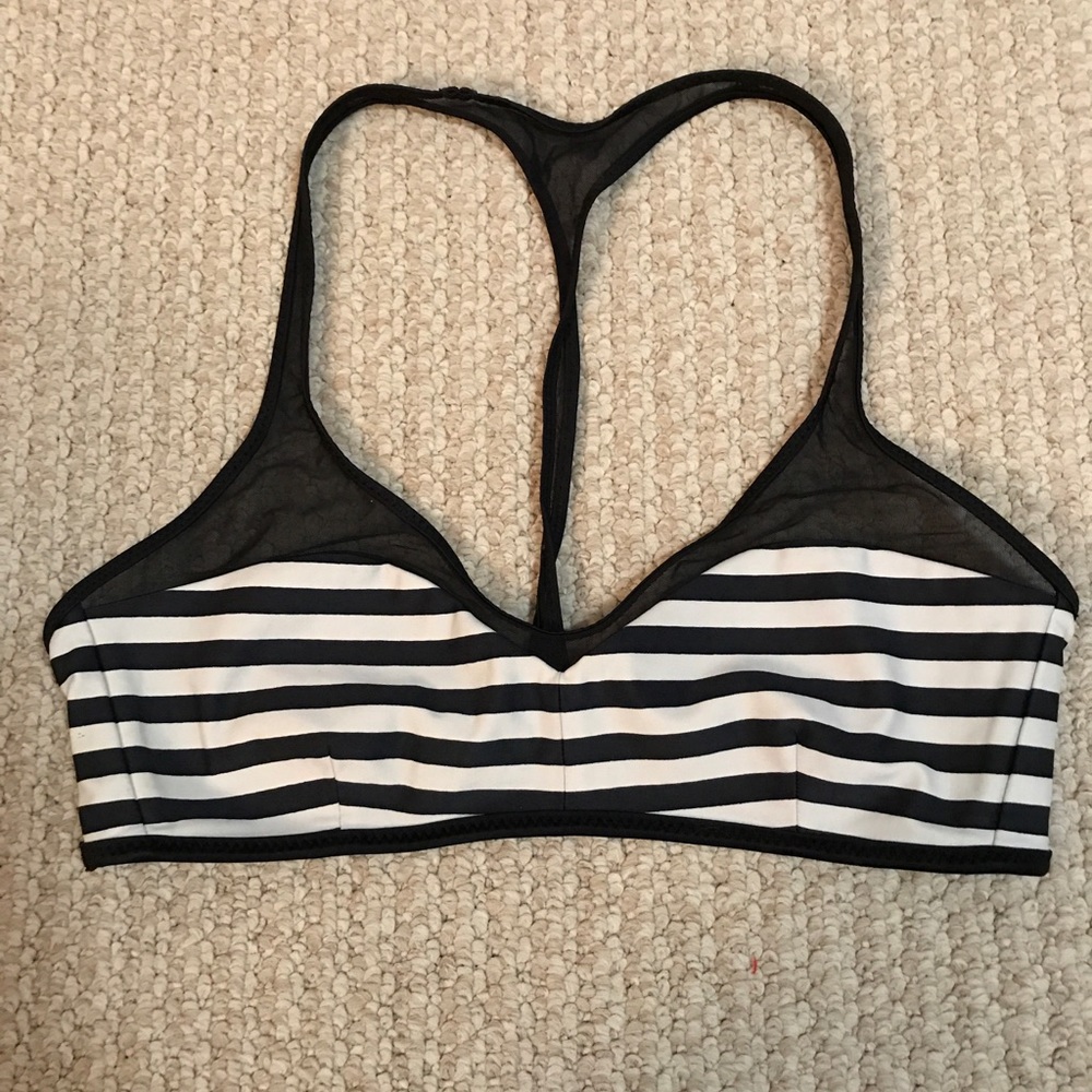 Lululemon Salty Black White Stripe Reversible Racerback Bikini Top Sports Bra XS